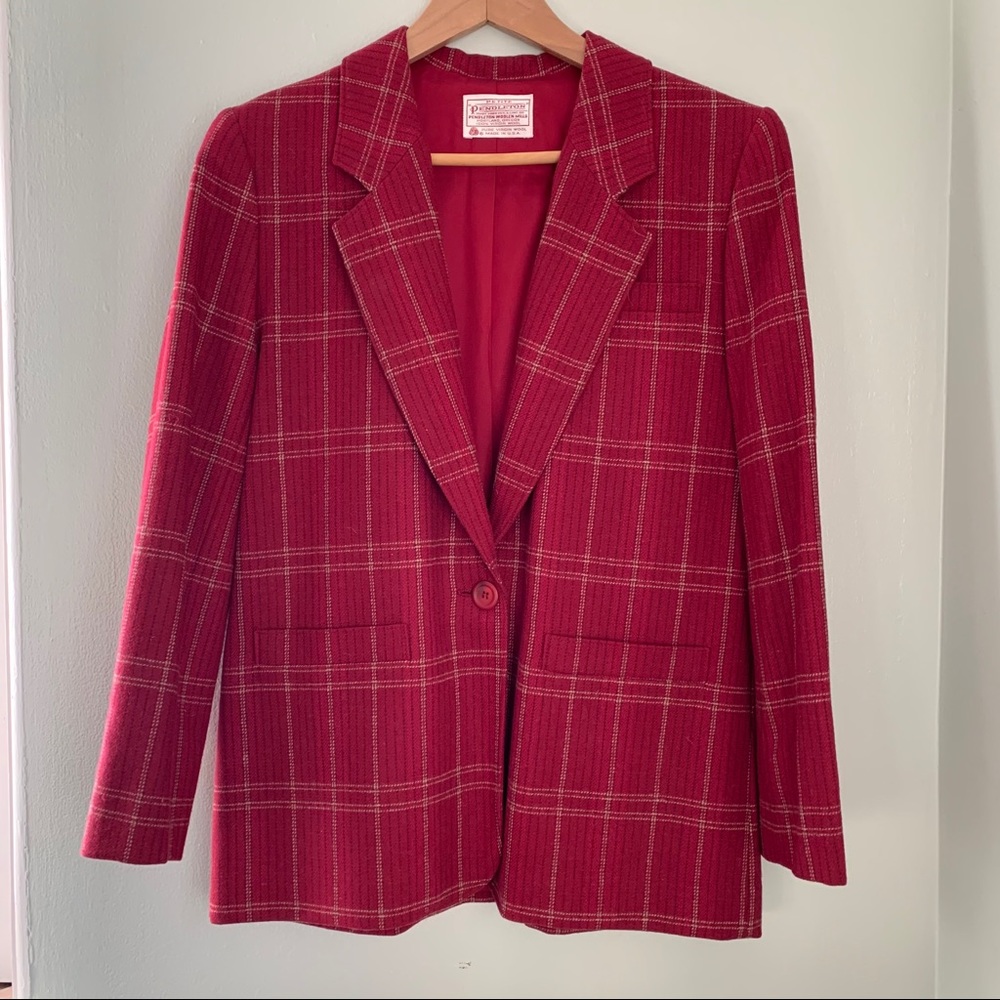 Pendleton Petite 8 Berry Red Wool Blazer Jacket